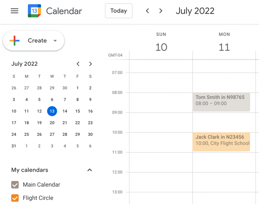 Google Calendar Integration Flight Circle